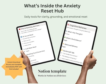 Anxiety Reset Hub Notion Template – Grounding Tools, Panic SOS (Digital Download)