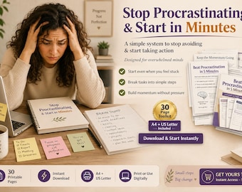 Procrastination Workbook, ADHD Planner, Productivity Planner, Overthinking Help, Focus Tool, Mental Clarity