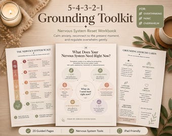 5-4-3-2-1 Grounding Toolkit | Anxiety Relief & Nervous System Reset Workbook PDF