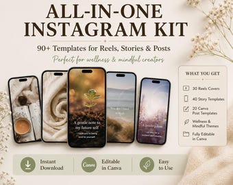 Calming Instagram Templates Bundle, Wellness Content Kit (Digital Download)