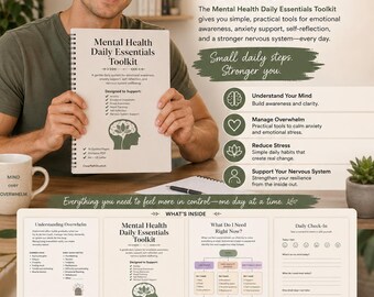 Mental Health Daily Essentials Toolkit | Anxiety, Stress & Overwhelm Support Workbook | Printable PDF