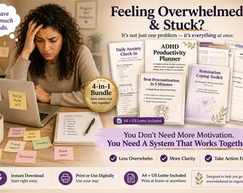 Procrastination Workbook Bundle, ADHD Planner, Productivity Planner, Overthinking Help, Mental Clarity System