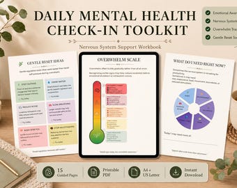 Daily Mental Health Check-In Toolkit | Anxiety & Overwhelm Support Workbook | Nervous System Reset Mood Tracker