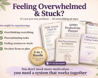 Procrastination Workbook Bundle, ADHD Planner, Productivity Planner, Overthinking Help, Mental Clarity System