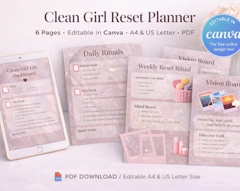 Clean Girl Life Dashboard • Weekly Wellness Planner (Canva PLR)