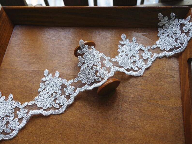 ivory alencon lace trim, ivory cord Lace Trim, bridal lace trim, bridal lace trim lace for veil image 5