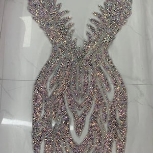 Full body Rhinestone applique, iridescent rhinestone bodice appliqués for couture, rhinestone dress, appliqué for costume