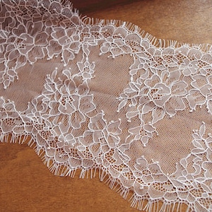 Chantilly lace trim, off white lace trim with eyelash design, double eyelash border lace