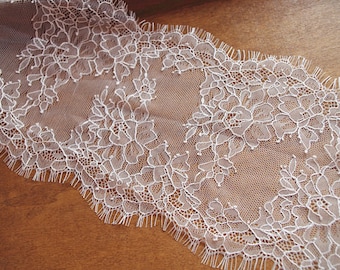 Chantilly lace trim, off white lace trim with eyelash design, double eyelash border lace
