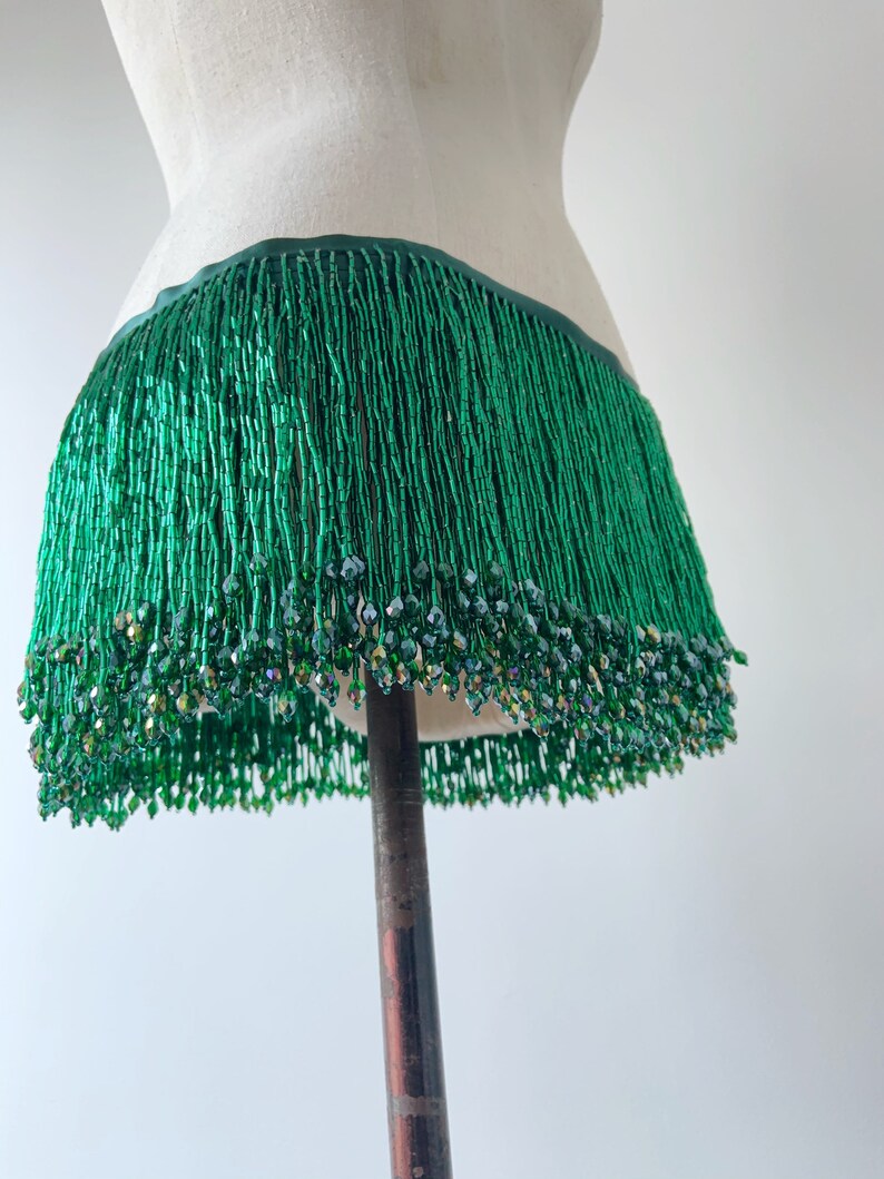 Green bead fringe tassel trim for dance costume haute couture dress trimming beading fringe