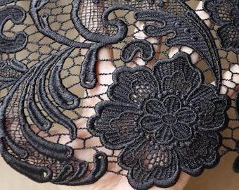 Black guipure Lace Fabric, venise lace fabric, black lace fabric by the yard