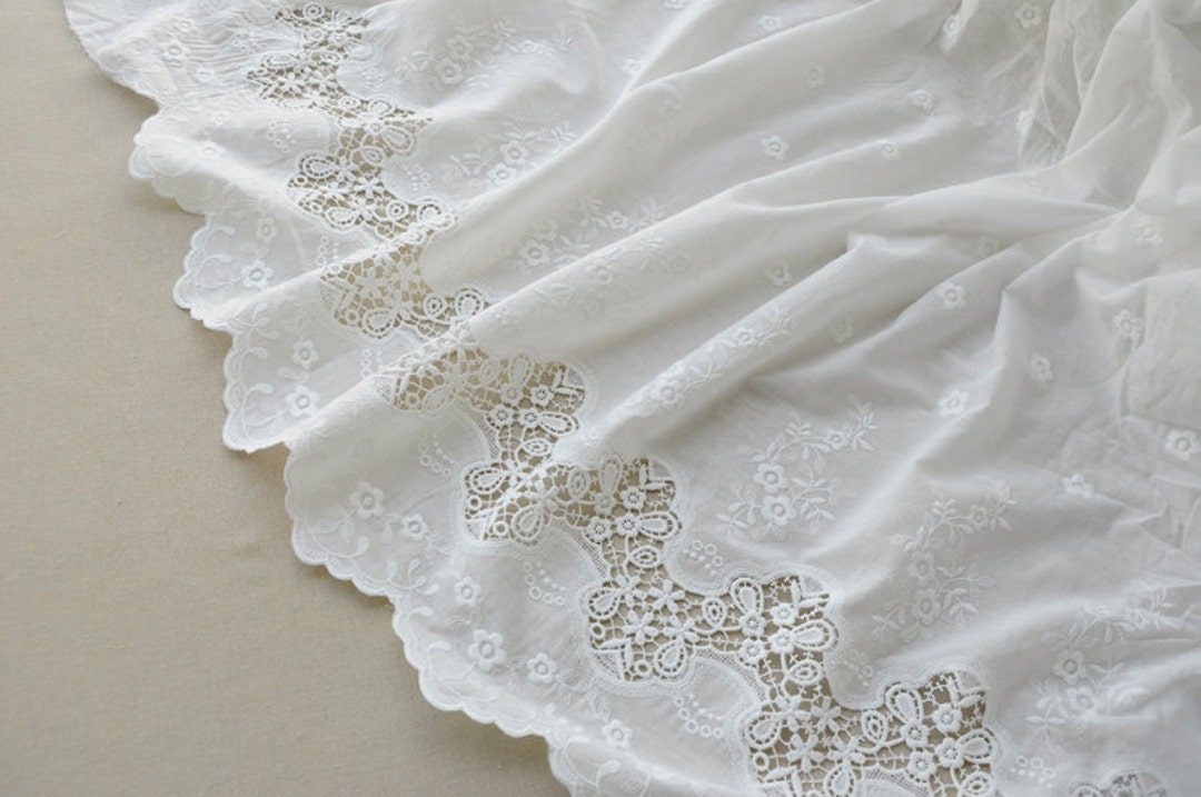 Off White Lace Fabric, Cotton Embroidered Lace Fabric - Etsy