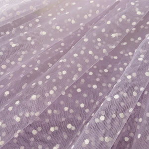 Purple tulle Lace fabric with flocking velvet polka dots, Embroidered tulle mesh lace fabric with big and small dots