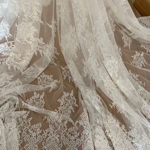 ivory chantilly lace fabric with double scallops by the yard