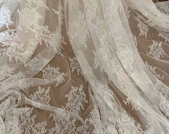ivory chantilly lace fabric with double scallops by the yard