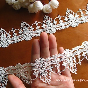 off white lace trim, venice lace trim, crocheted floral lace, bridal lace, exquisite lace trim, DG0020B image 1