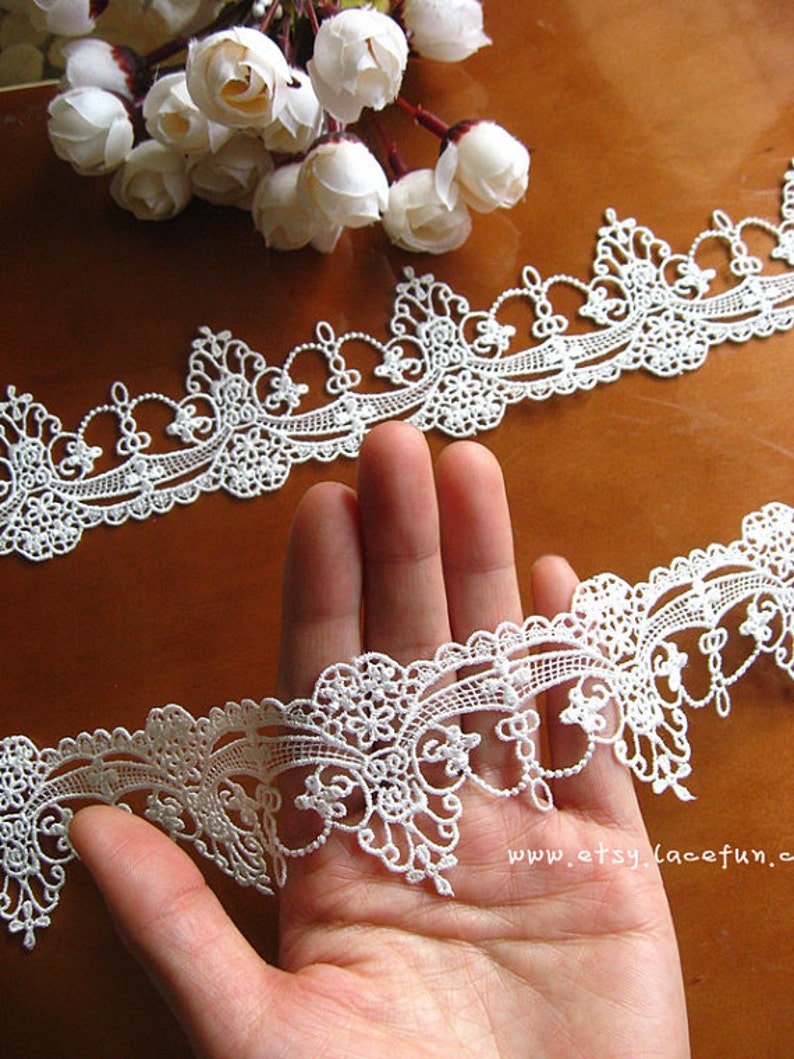 off white lace trim, venice lace trim, crocheted floral lace, bridal lace, exquisite lace trim, DG0020B image 1