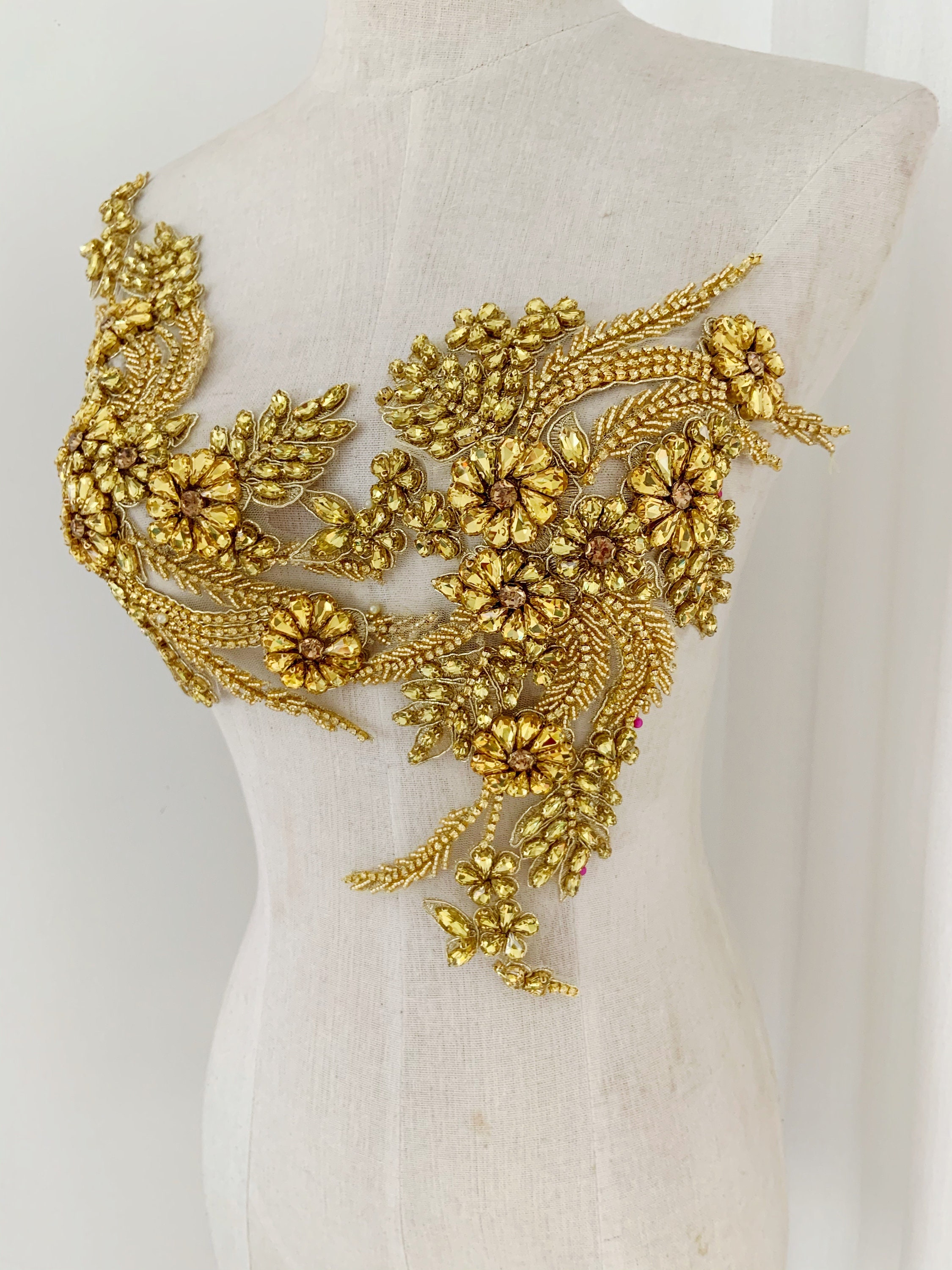 Gold Crystal Bead Motif Applique for Dance Costume, Rhinestone Bodice for  Wedding Dress, Ball Gown - Etsy