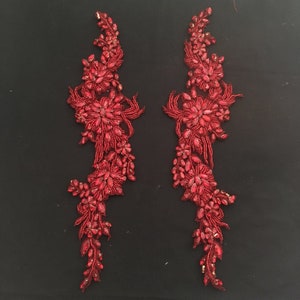 Red Rhinestone Applique, Heavy Bead Handmade Rhinestone Applique for ...