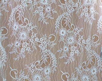 ivory chantilly lace fabric, bridal lace fabric with florals, French lace fabric by the yard