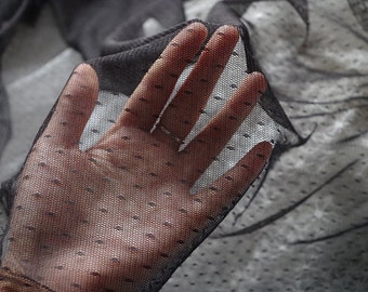 black  mesh Lace Fabrics, dots Gauze Fabric , black tulle lace fabric with embroidered dots
