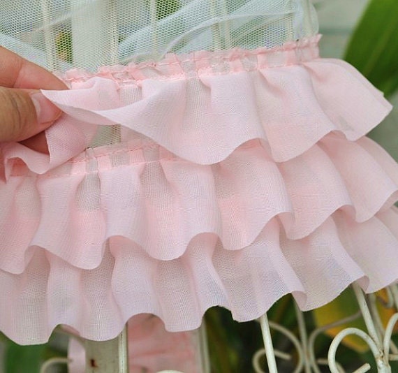 Pink Chiffon Ruffles Trim, Chic Chiffon Ruffle Fabric, Tutu Trim by the  Yard 