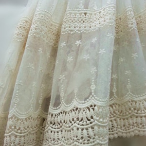ivory lace fabric, embroidered tulle lace fabric, vintage style mesh lace BIG SALE