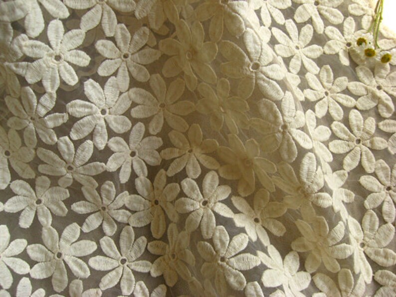 ivory lace fabric embroidered daisy lace fabric bridal lace fabric curtain lace fabric by the yard