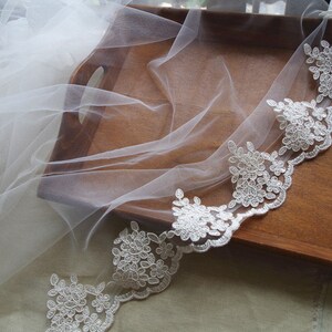 ivory alencon lace trim, ivory cord Lace Trim, bridal lace trim, bridal lace trim lace for veil image 3