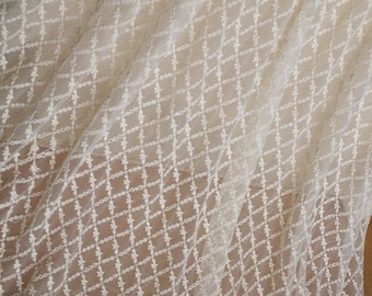 ivory tulle lace fabric, embroidered lace fabric with checks, lace curtain