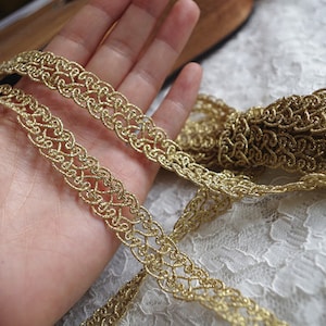 2 yards metallic Gold Lace Trim, Gold Cord Crocheted Lace trim, gold lace tape, lace trimming