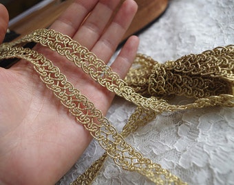 2 yards metallic Gold Lace Trim, Gold Cord Crocheted Lace trim, gold lace tape, lace trimming