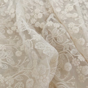 Ecru tulle Lace Fabric, cotton embroidered tulle lace Fabric with small calico, elegant and vintage style lace