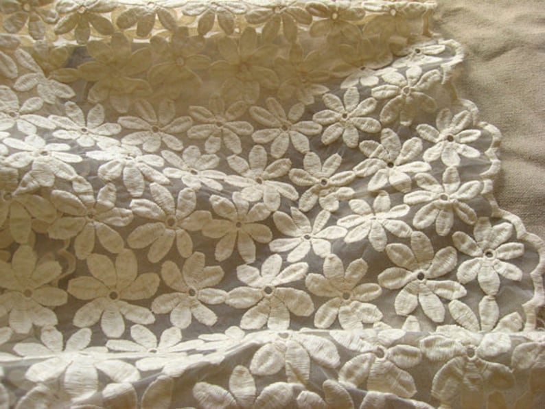 ivory lace fabric embroidered daisy lace fabric bridal lace fabric curtain lace fabric by the yard