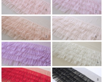 ruffled trim, tulle ruffles trim, tutu mesh trim, doll dress trim, baby tutu dress trim, pleated tulle trim, frill trimming