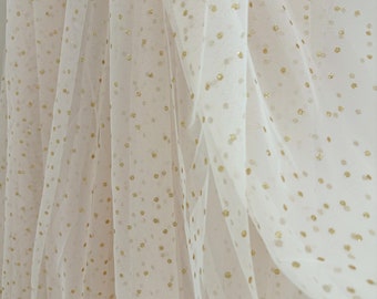 Beige Glitters tulle fabric with polka dots for dress, veil, dress, dance costume, glitter tulle fabric, prop, photograph backdrop