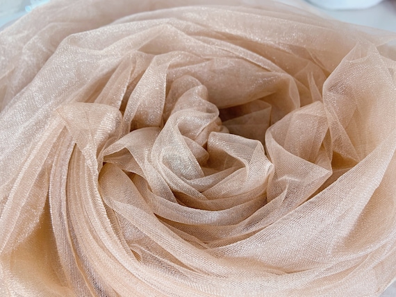 Iridescent Glitter Printed Soft Cream Tulle Fabric