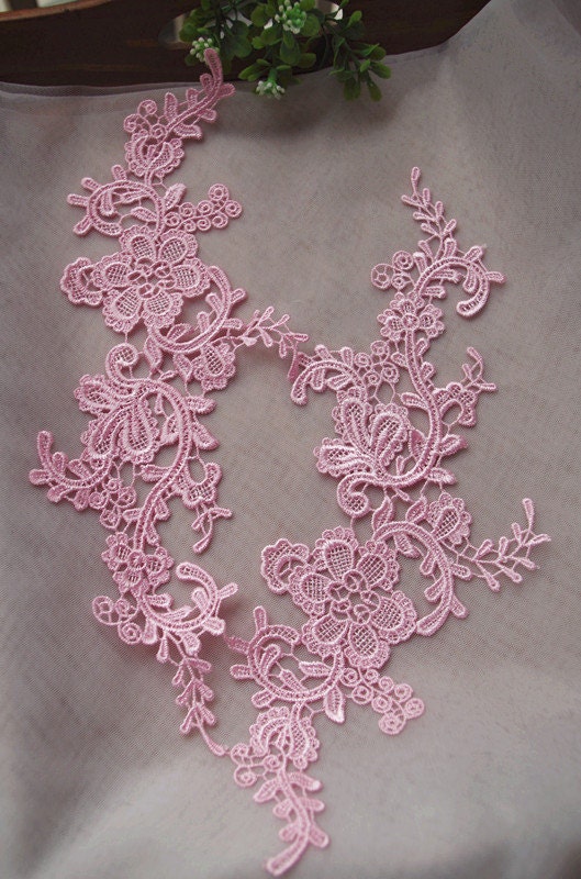 Hot Pink Lace Appliques Retro Floral Lace Appliques by Pairs Etsy