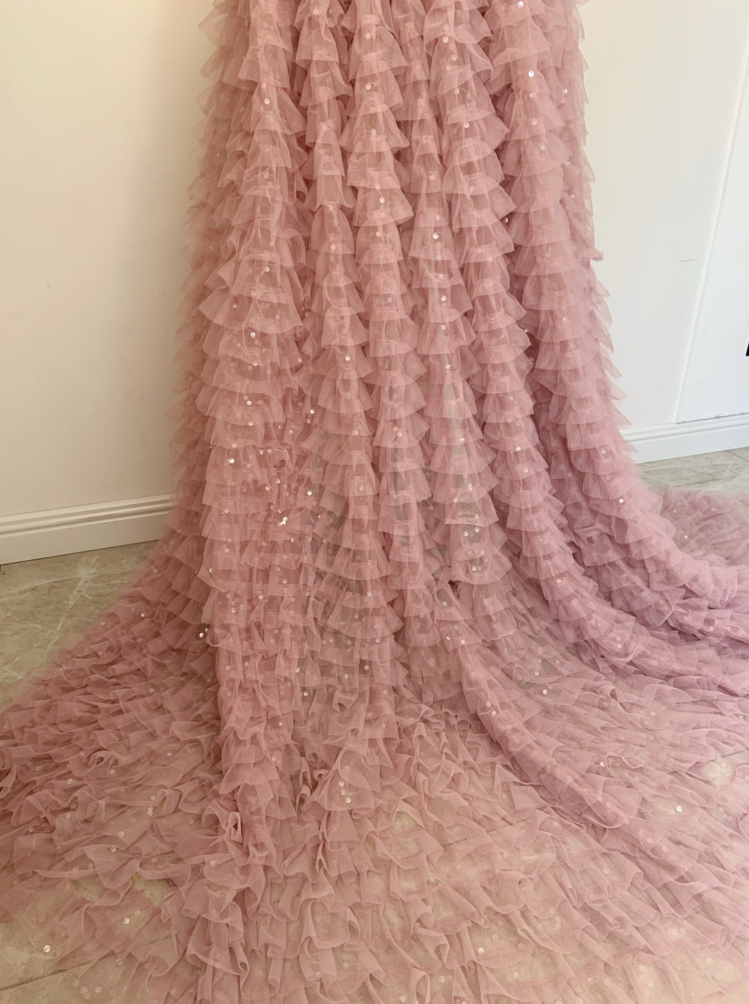 Mauve Pink Sequined Ruffle Fabric for Cake Dress, Costume Dress, Comes ...