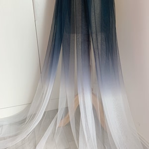 Navy to white Dip dye style tulle fabric with Ombré colors, well drape tulle lace fabric for dress, wedding prop, backdrop