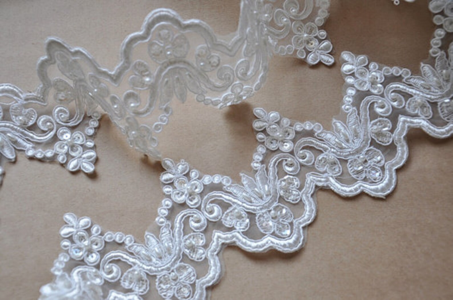 Ivory Lace Trim Beaded Bridal Lace Trim Corded Lacesequined Etsy