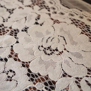 ivory cord lace fabric with florals, bridal lace fabric, alencon lace fabric, cord lace fabric with peonies, by the yard