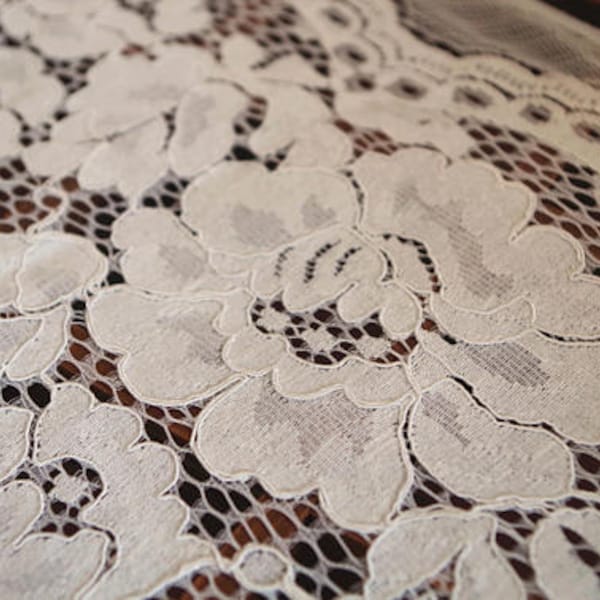 ivory cord lace fabric with florals, bridal lace fabric, alencon lace fabric, cord lace fabric with peonies, by the yard