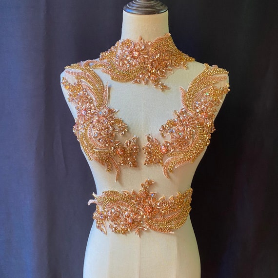 Pink N Gold Rhinestone Applique for Dress, Costume, Couture, Dance Costume  - Etsy