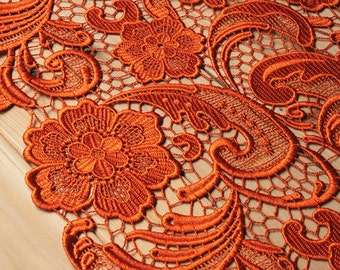 orange Lace Fabric, venise lace, guipure lace fabric,  retro floral Lace Fabric