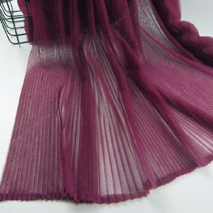 burgundy tulle accordion pleated fabric, mesh accordion pleats fabric, Pleated mesh Panel fabric, ruffled tulle fabric,Vertical crease