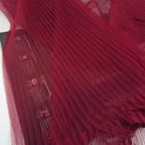 wine red tulle accordion pleated fabric, mesh accordion pleats fabric, Pleated mesh Panel fabric, ruffled tulle fabric,Vertical crease