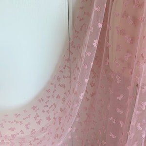 Soft tulle fabric with velvet bows mauve pink flocking bows tulle fabric