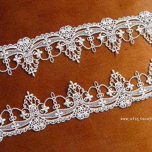 off white lace trim, venice lace trim, crocheted floral lace, bridal lace, exquisite lace trim, DG0020B image 2