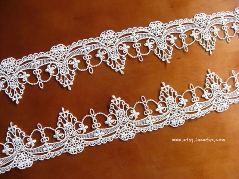 off white lace trim, venice lace trim, crocheted floral lace, bridal lace, exquisite lace trim, DG0020B image 2